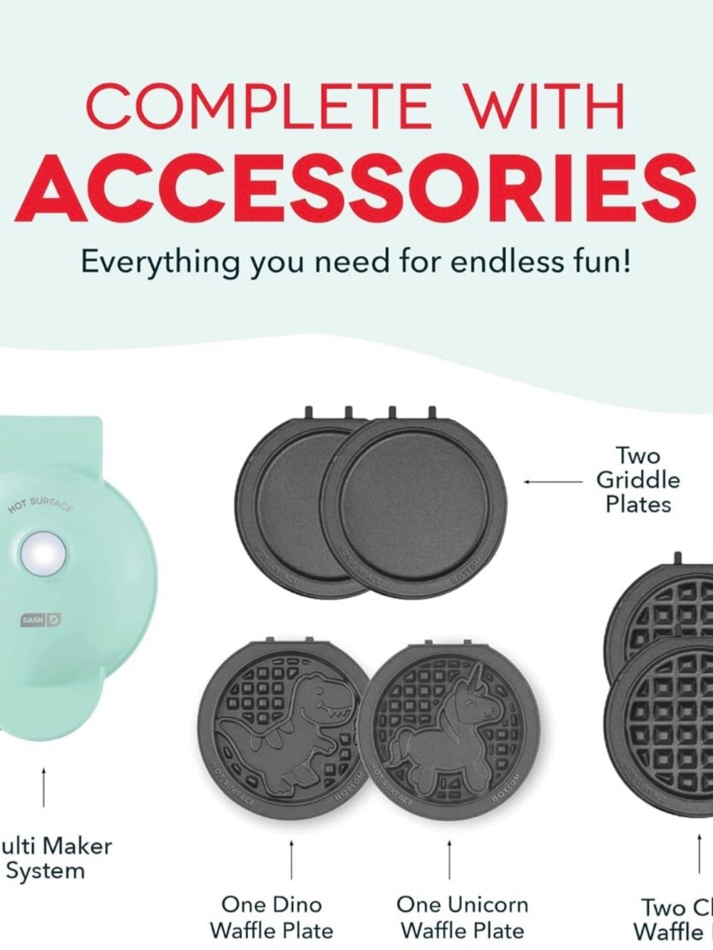 Dash MultiMaker Mini System-Mini Waffle Maker, 4-Removable Griddle Plates+EXTRAS - Picture 8 of 10
